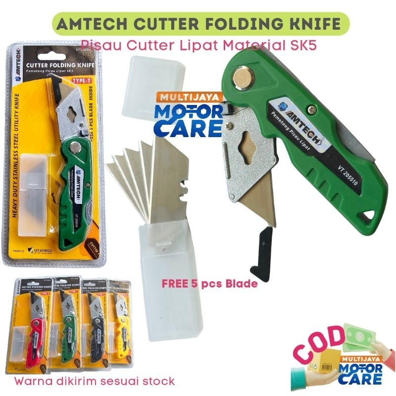 

AMTECH Pisau Cutter Lipat Foldable T-Type Cutter Knife Material SK5 FREE isi Mata Pisau 5 Pcs 4 warna Tajam