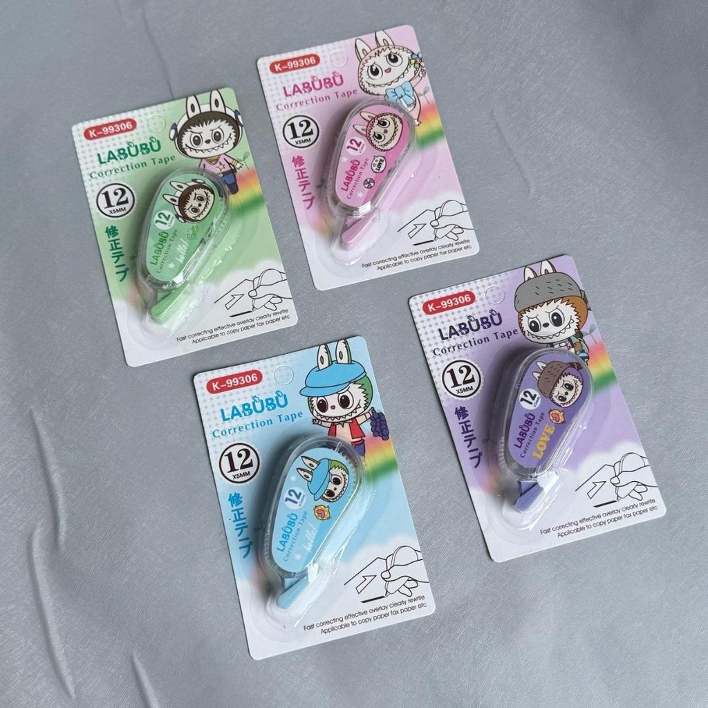 

CUTE LABUBU CORRECTION TAPE STATIONERY alat tulis penghapus tulisan ballpen