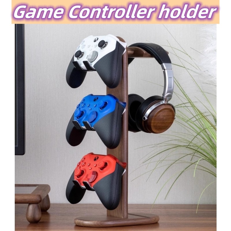 QSWRITE solid walnut PS5 controller rack headphone holder  Xbox PS5 game controller rack professiona