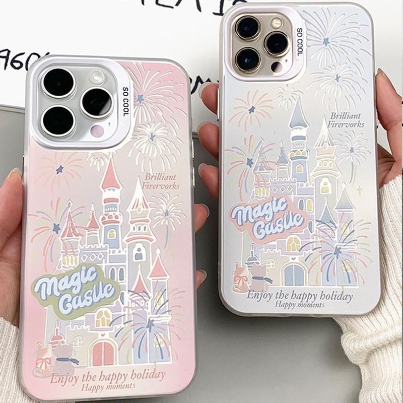 [COD] Casing hp lucu ponsel Fireworks Castle cocok untuk iPhone 13 15 Pro Max ibox XR 15 11 15 Pro 1