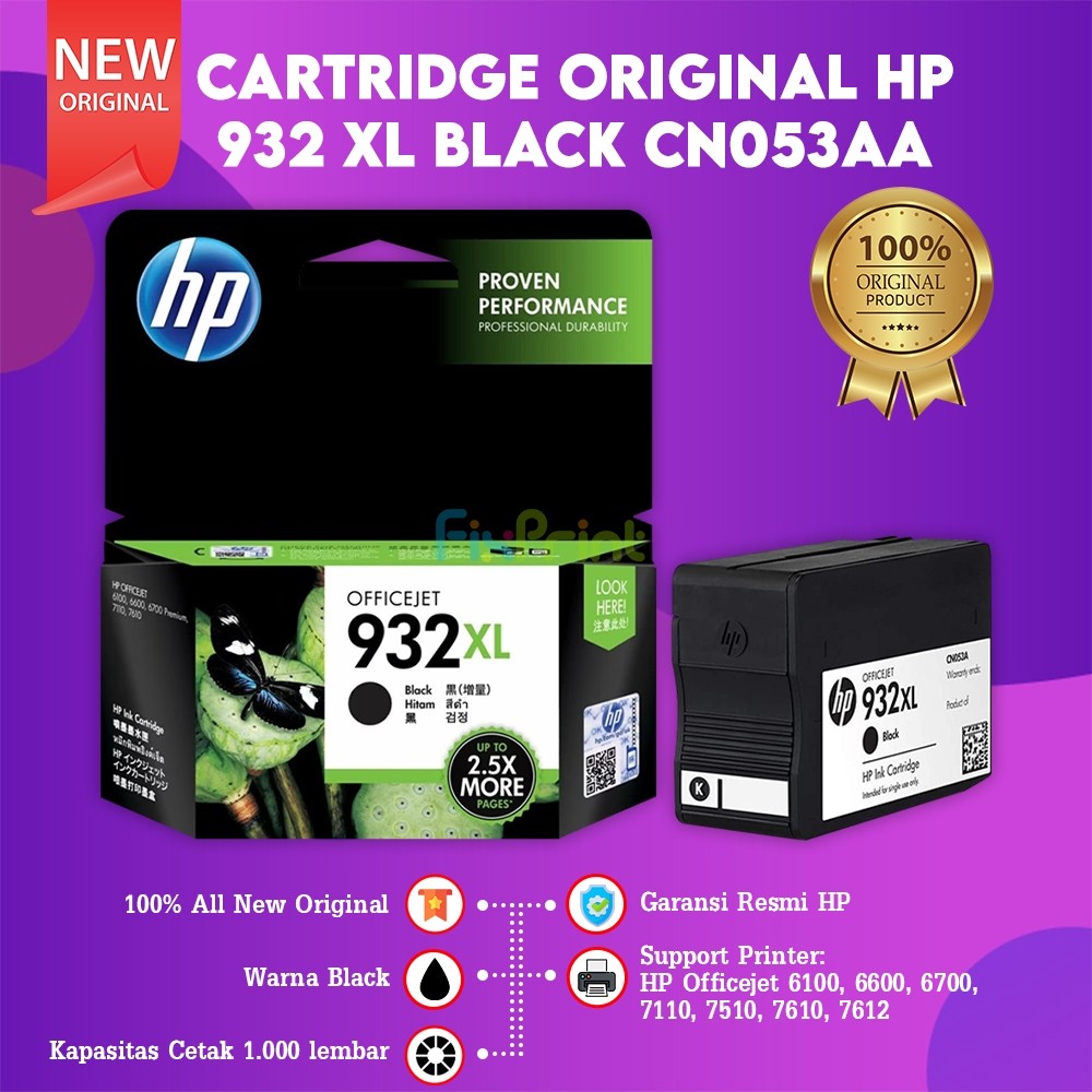 FixPrint Cartridge Tinta Original HP 932 XL 932xl Black CN053AA Printer HP Officejet 6100 6700 7110