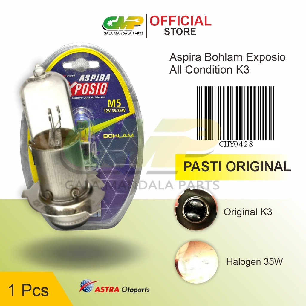 Aspira Bohlam Halogen H6 Kaki 3 Exposio Lampu Depan Motor All Condition M5 12V 35W