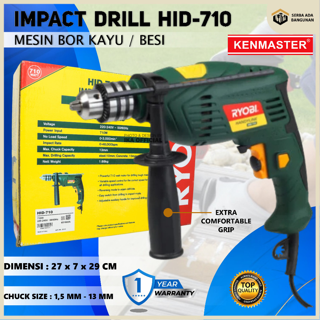 Ryobi HID-710 Impact Drill / Mesin Bor Tangan Ryobi Mesin Bor HID-710 / Impact Drill HID710