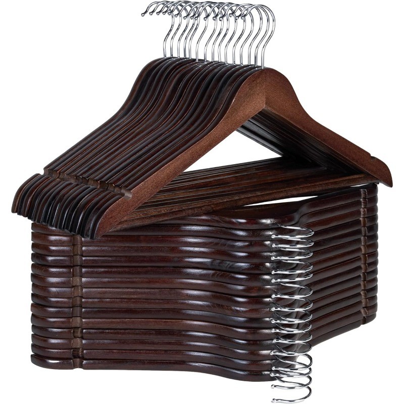 

Wooden Coat Hanger, Wood Clothes Hangers 30 Pack, Walnut Color, Natural Wood Hangers for Coats, Shirts, Jackets, Pants, Suits