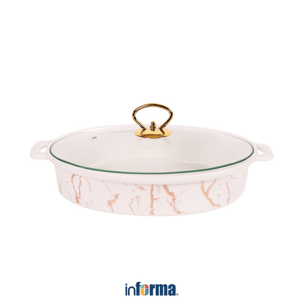 Informa Appetite Wadah Saji Casserole Porcelain Oval Marble 33 cm - Putih Serving Dish Mangkuk Saji 