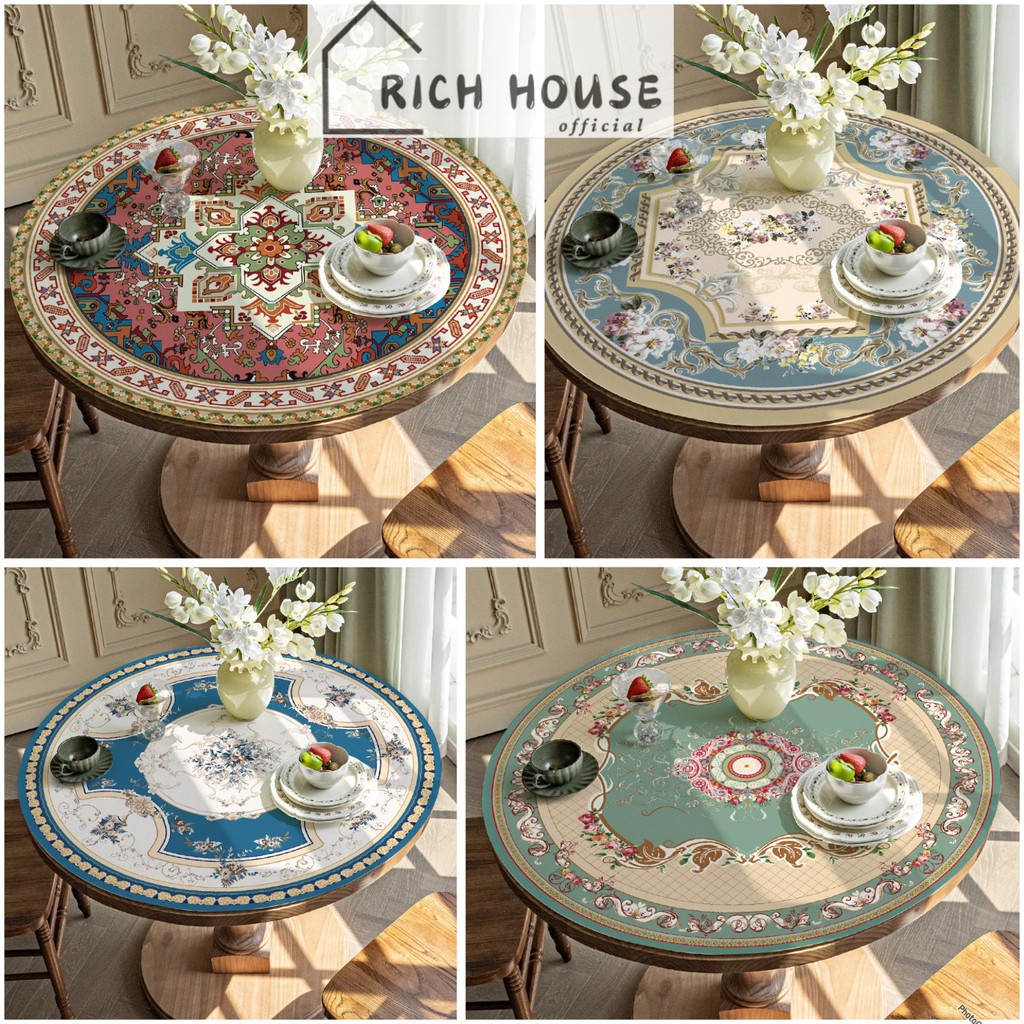 Taplak Meja Bulat Kulit Anti Air/Alas Meja Bulat Tanpa Cuci/Taplak Meja Makan Bundar Anti Air Tahan 