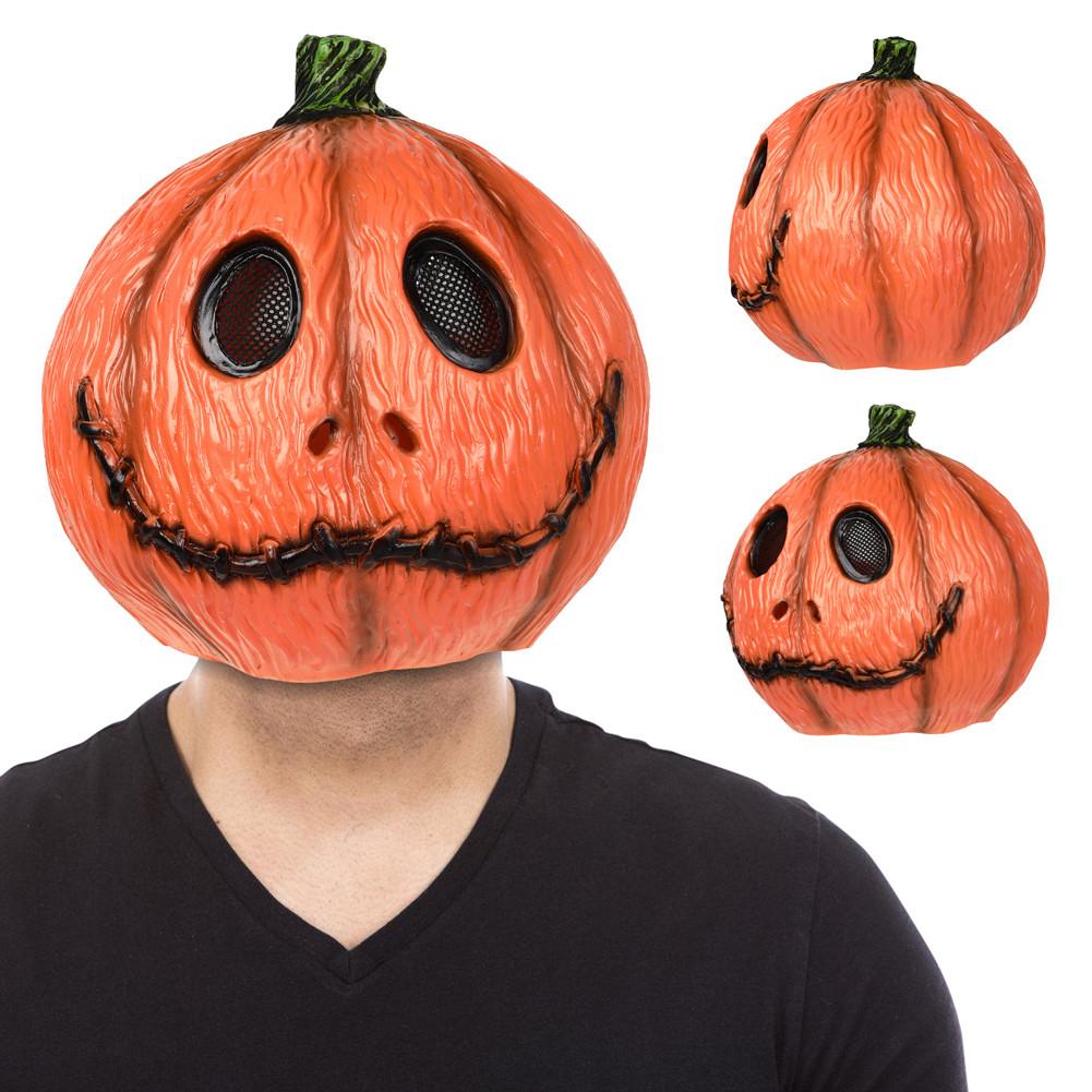 Fun Costume Cosplay Props Latex Halloween Scary Pumpkin Mask Creepy Full Face Headgear Masquerade Co