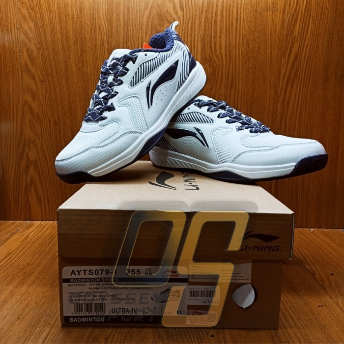 Sepatu Badminton Lining Ultra 4 (White/Navy) 100% ORIGINAL - 40