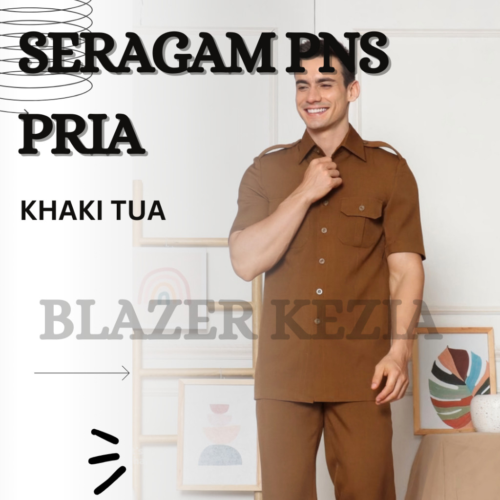 PROMO [PREMIUM] Baju Seragam Dinas Pria PNS ASN PDH Pemda Guru Keki Kheki Khaki Tua Coklat Terbaru S