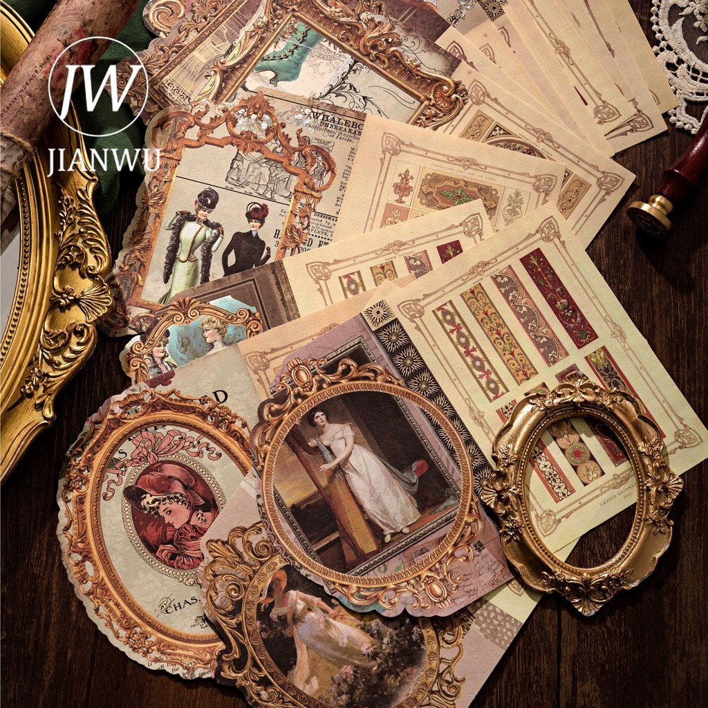 

JIANWU 20 Sheets Mystery Mirror Series Vintage Border Decor Material Paper Creative DIY Junk Journal Collage Stationery