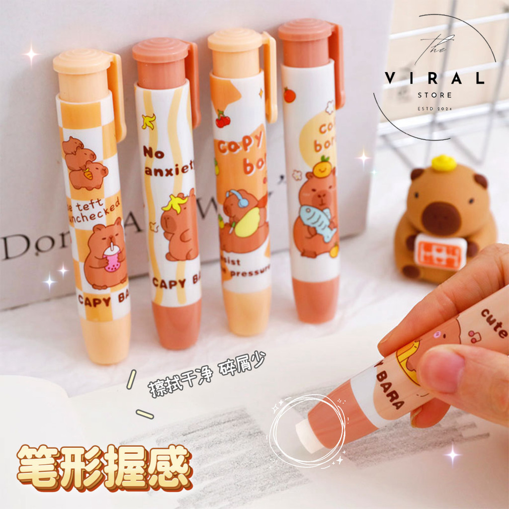 

THE VIRAL STORE Penghapus Cetek Capybara Premium Mekanik Panjang bentuk Pulpen Kapibara Lucu Unik