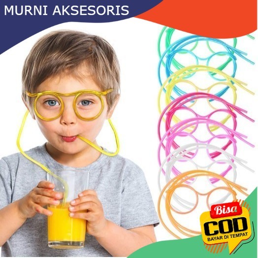 Murni Aksesoris. Sedotan Kacamata Unik, Mainan Straw Sedotan Minum Anak Bentuk Kaca mata Warna Rando