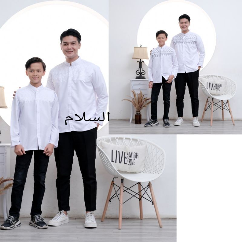 baju koko couple putih bordir anak dan bapak lengan panjang