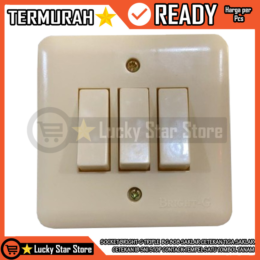 Bright-G Bg 808 Saklar Ib Switch Socket Triple Persegi Sakelar Tiga Cetakan Colokan Kabel Outbow Soc