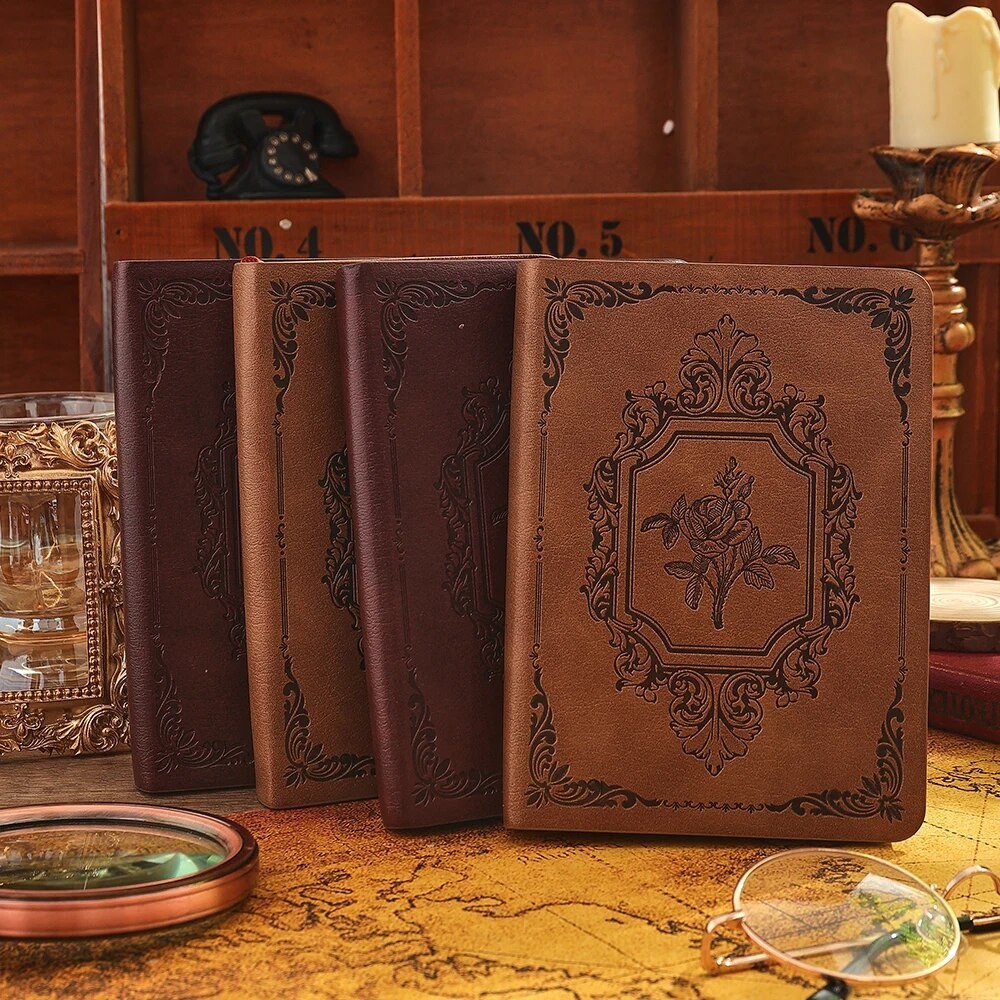 

144 Sheets A6 Vintage PU Leather Journal Book Portable Lined Thick Paper Notebook Writing Diary Monthly Schedule Weekly Planner
