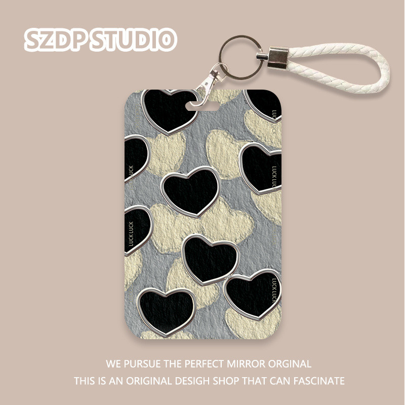 

ID CARD Kartun Korea pola cinta hitam dan kuning penutup pelindung gantungan kunci terintegrasi kawaii lucu penutup pelindung kartu bank penutup pelindung kartu ID kartu bus