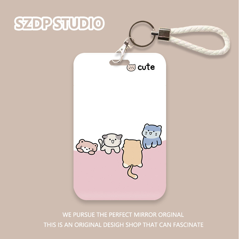 

ID CARD penutup pelindung gantungan kunci all-in-one pola empat anak kucing lucu kawaii lucu penutup pelindung kartu bank kartun Korea penutup pelindung kartu ID kartu bus