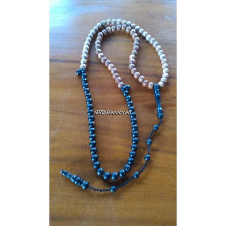 IMDAHANDICRAFT Tasbih Kombinasi Telon Darat Laut Kayu Akarbahar Hitam, Stigi dan Dewadaru 99 biji ko