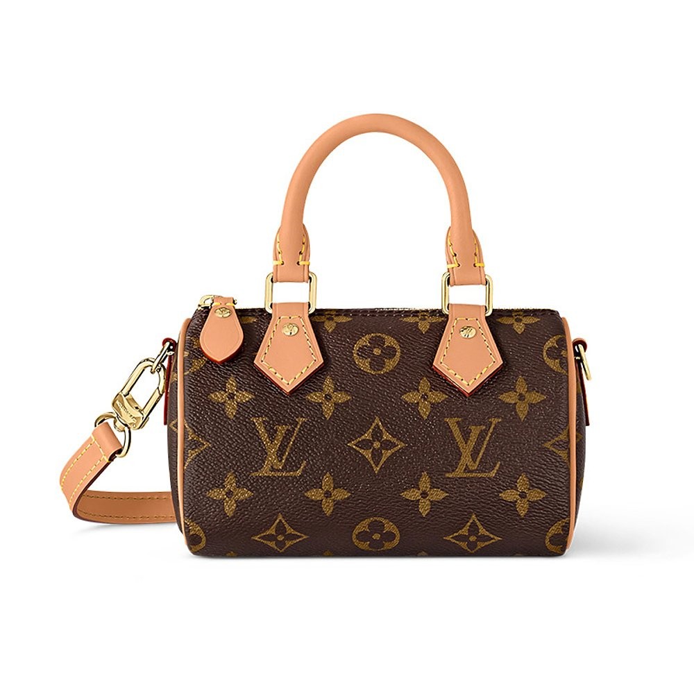 European direct mail LV Louis Vuitton NANOSPEEDY ladies brown canvas old flower cowhide zipper closu