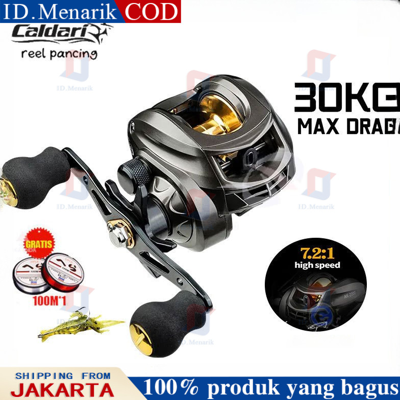 CALDARI Fishing Reel Fishing Rod Set Pancing BC Reel 7.2:1 Metal Fishing Reel Max Drag 8kg Sistem 1s