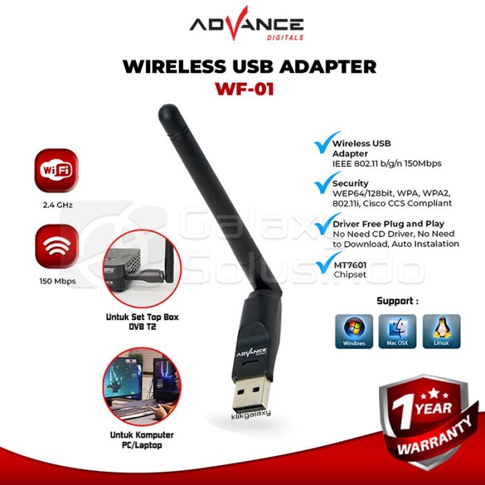 Advance WF-01 STB/Set Top Box USB Dongle Wifi Wireless Adapter 150Mbps Garansi Resmi 1 Tahun