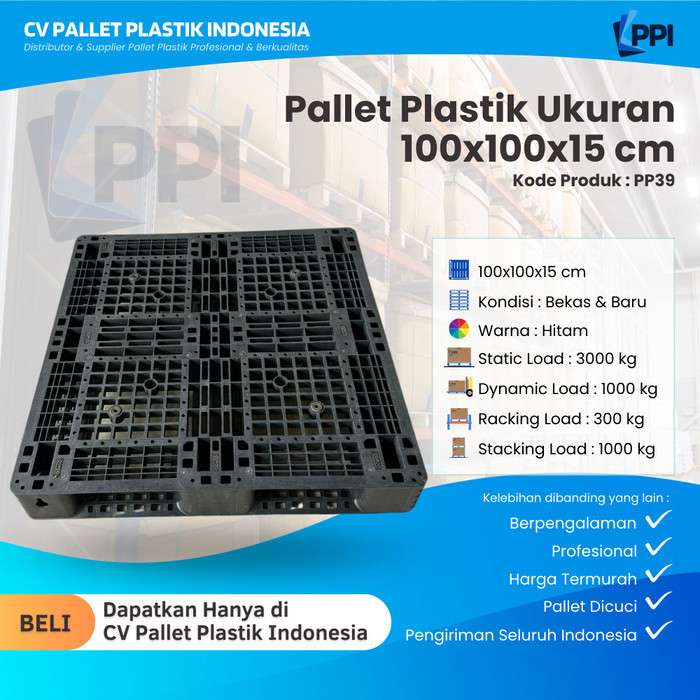 

Pallet Plastik Bekas/Baru Ukuran 100x100x15 cm – PP39 / Pallet Plastik Hitam/ Pallet Plastik Jaring