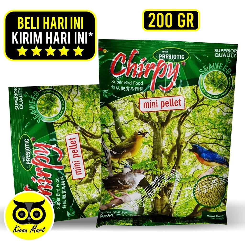 KICAU MART
 PAKAN MAKANAN HARIAN BURUNG PLECI MURAI KACER VOER PUR MINI PELLET CHIRPY SEAWEED HIJAU 