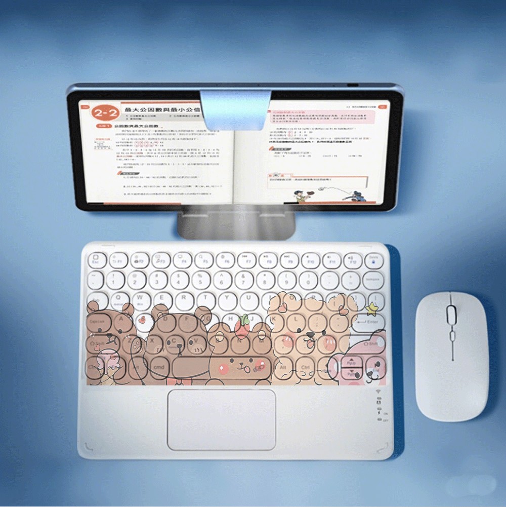 Cute five bear pattern light and convenient simple white keyboard and mouse