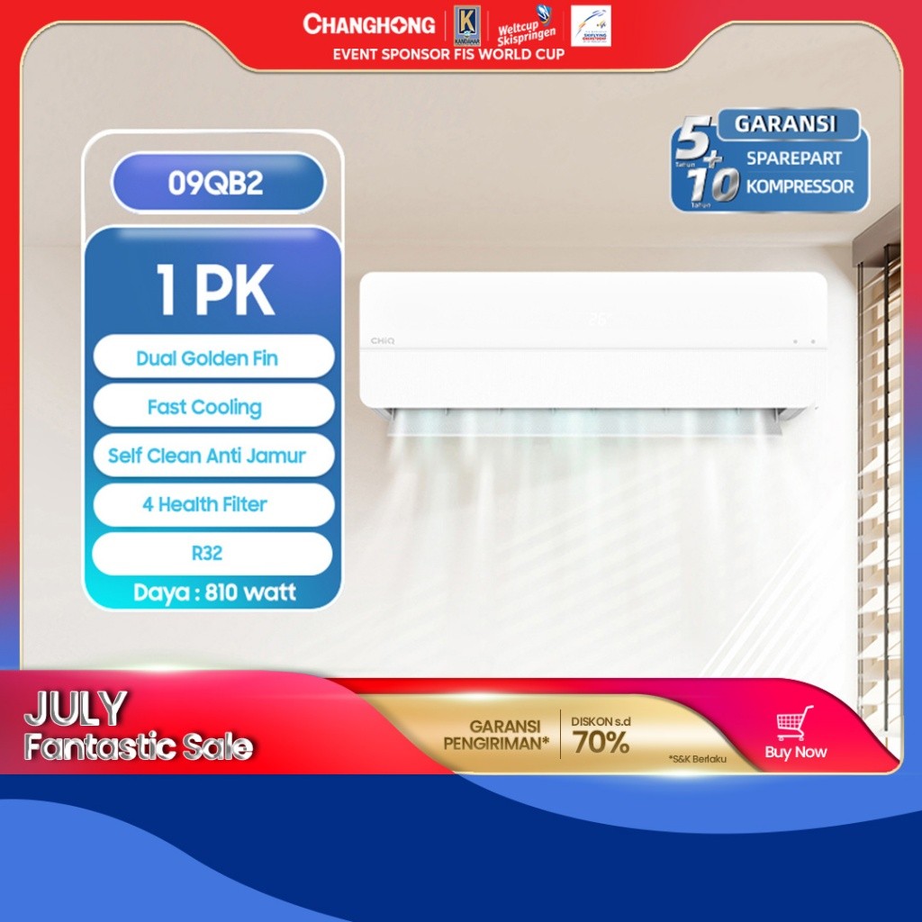 CHiQ AC 1 PK AC STANDARD 09QB2 [INDOOR + OUTDOOR UNIT ONLY]  FAST COOLING ECO MODE SELF CLEANING AND