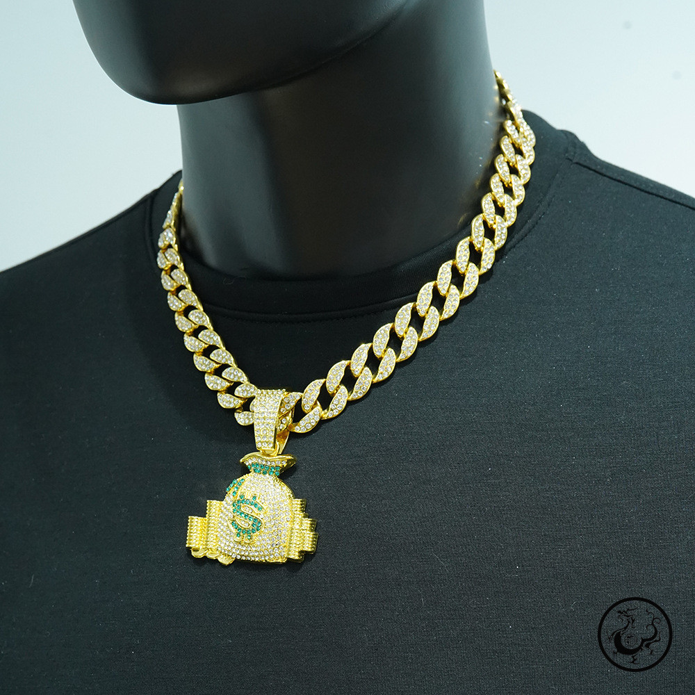 kalung Kalung hip hop Eropa dan Amerika Dolar pria $simbol Tas uang liontin Alloy berlian imitasi hi