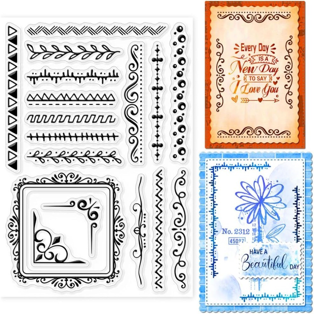 

1Sheet Frame Silicone Clear Stamps Corners Lace Transparent Stamp Seals for Card Making DIY Scrapbooking Journaling