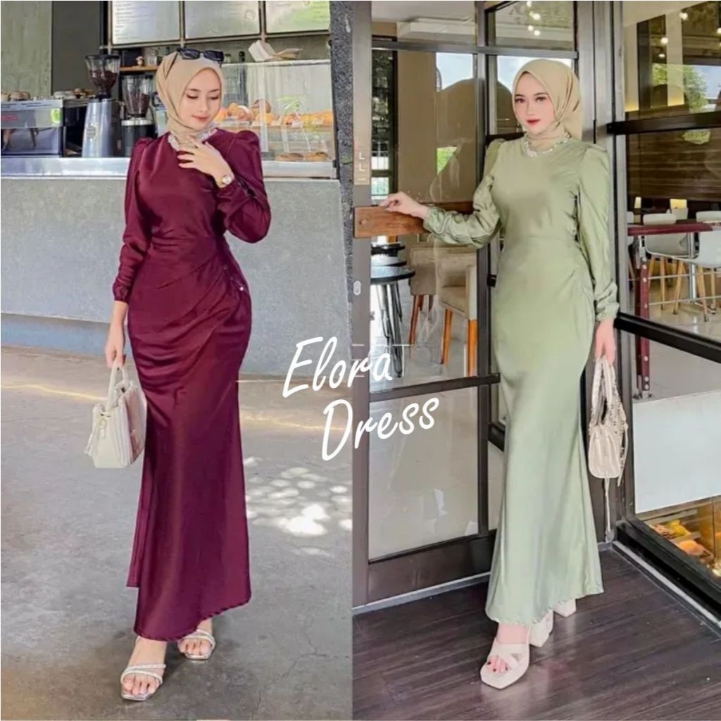 Elora Dress Silk Premium Termurah Baju Fashion Wanita Kondangan Muslim Gamis Lebaran Bridesmaid Pest
