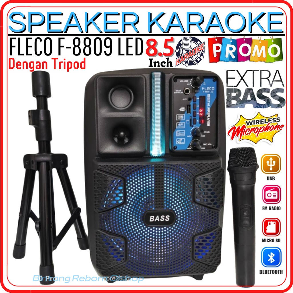 SERBA COD SPEAKER BLUETOOTH FLECO F 8809 LED / FLECO F 8606 BAL 8'5 INCH REMOTE + STAND - SPEAKER KA