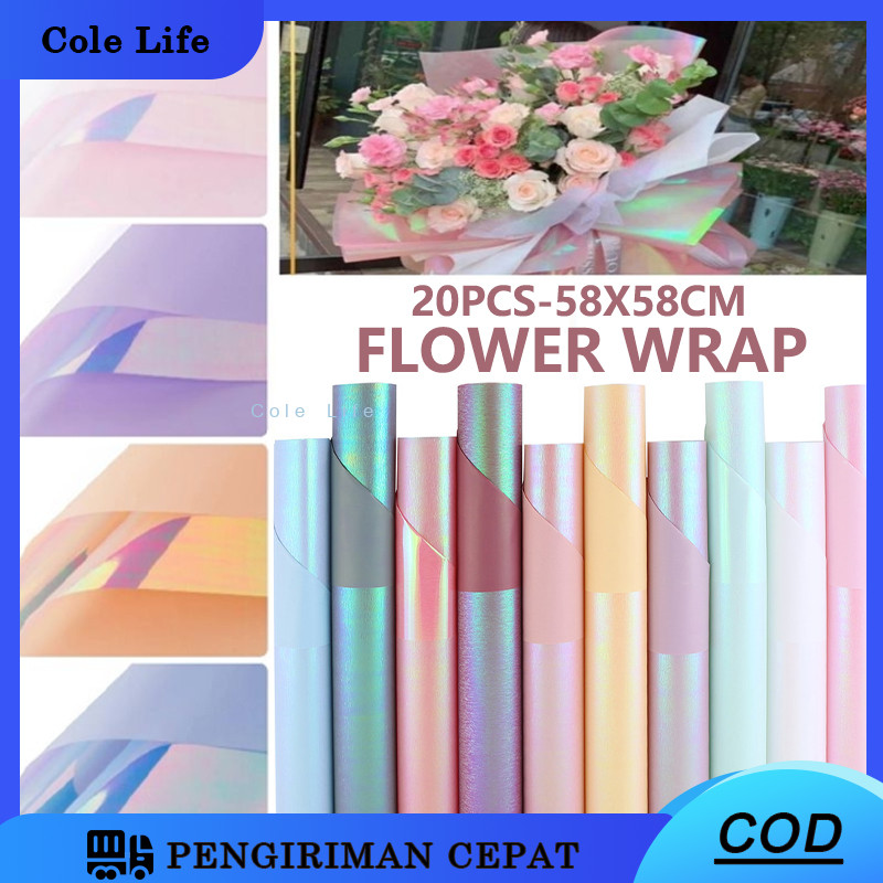 

[ 20 Lembar ] Kertas Cellophane Glitter/ IRIDESCENT GRADIENT METALIC FLOWER WRAPPING