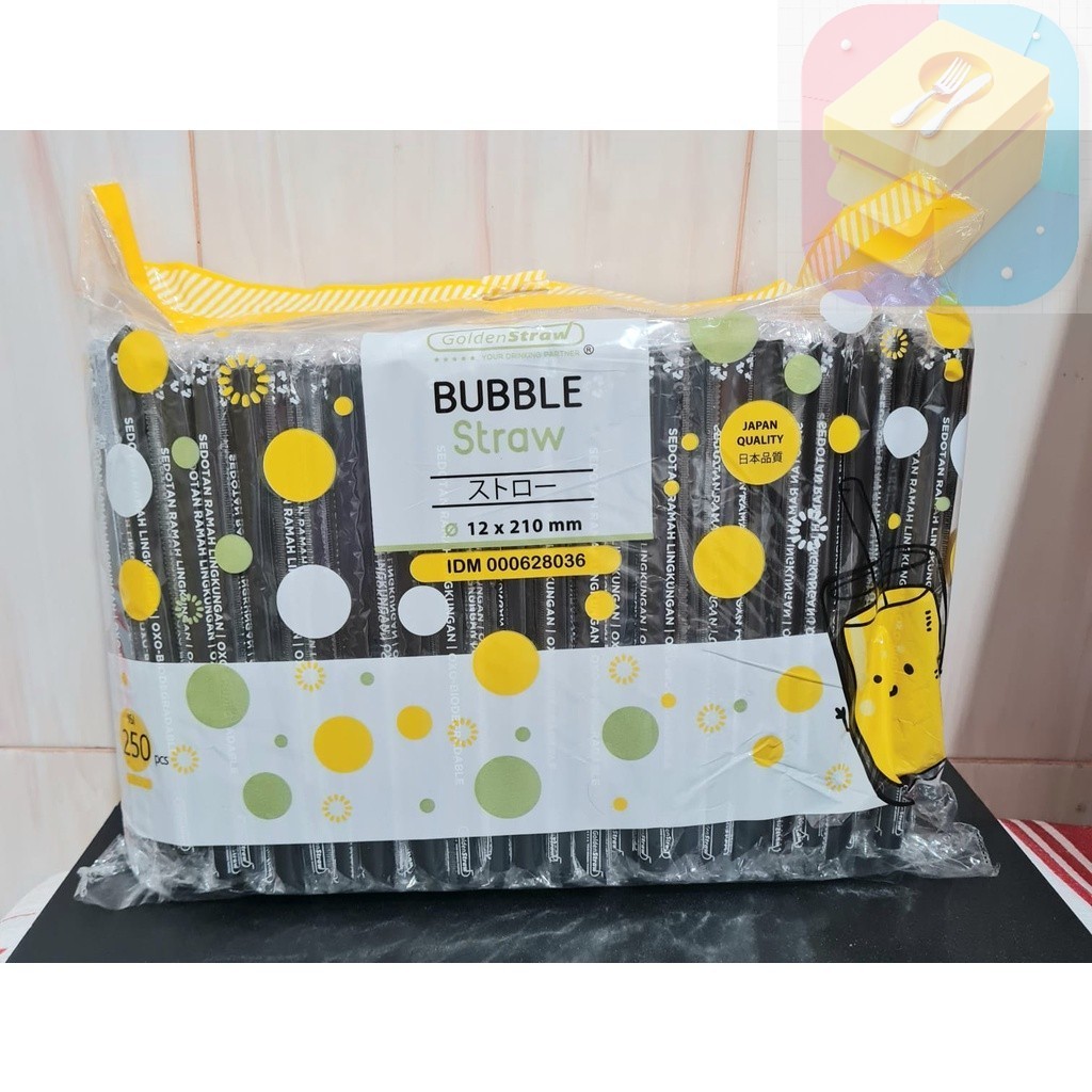 Sedotan Boba Bubble 12mm x 21cm (Ujung Lancip) - Bahan Oxo Ramah Lingkungan & Anti Patah [250pcs] - 