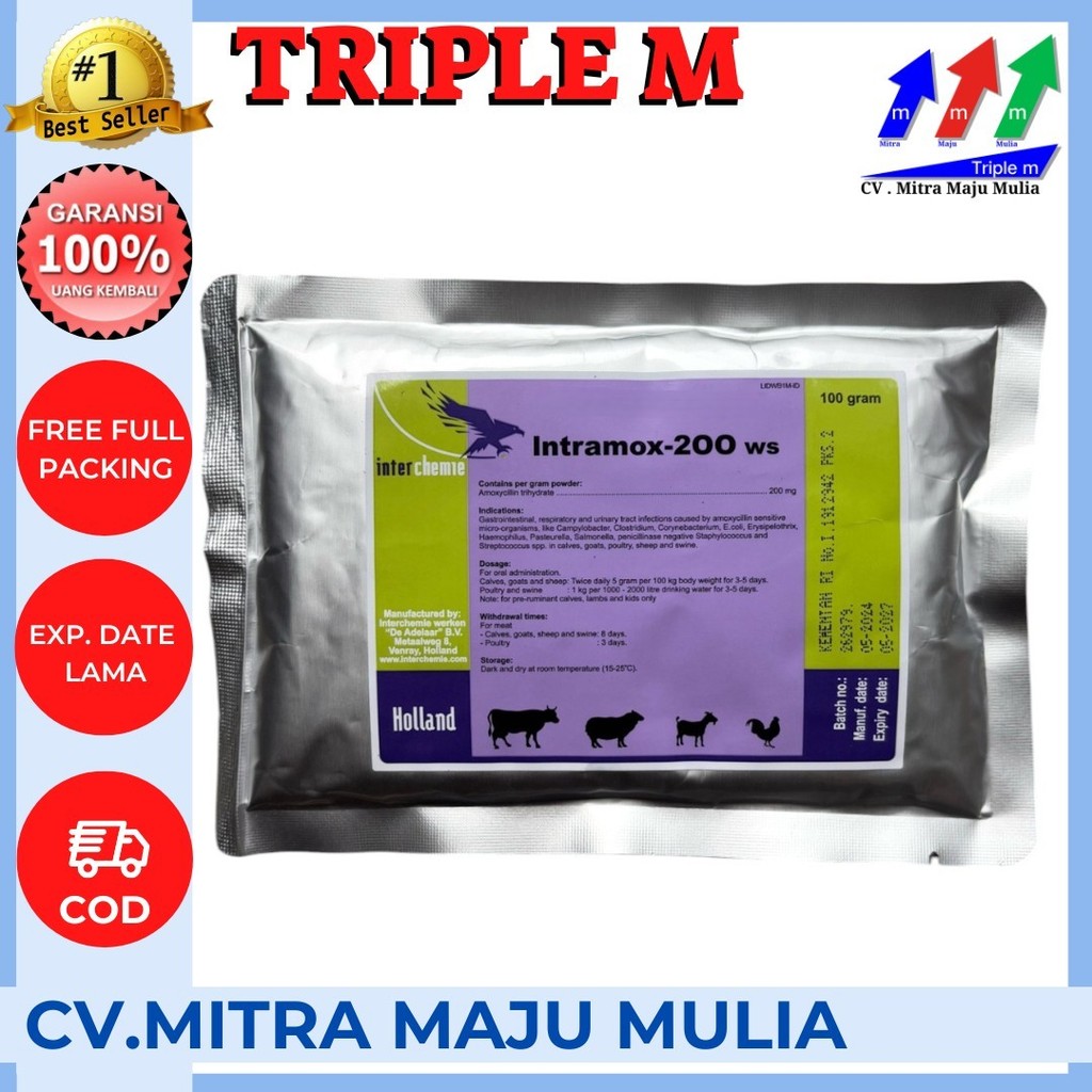Intramox 200 WS 100 gram - Mengobati Infeksi Saluran Pencernaan dan Pernafasan Hewan Ternak