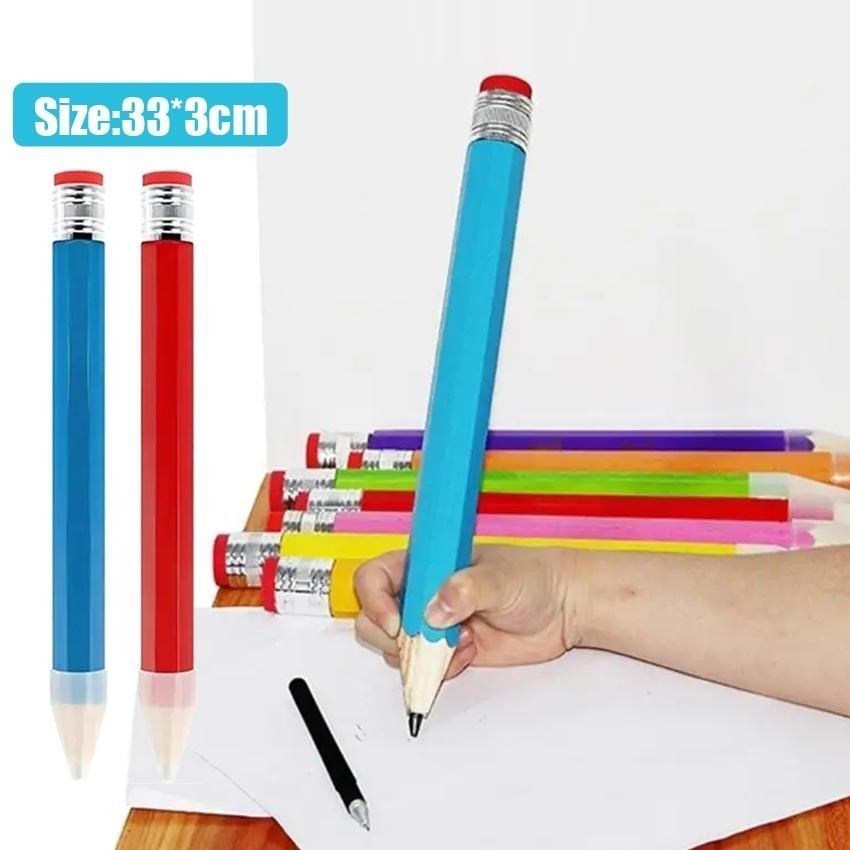 

33CM Untuk Pelukis Seniman Siswa Pensil Kayu Raksasa Dengan Penghapus Hadiah Baru Yang Menyenangkan Mainan Alat Peraga Pertunjukan Alat Tulis Sekolah