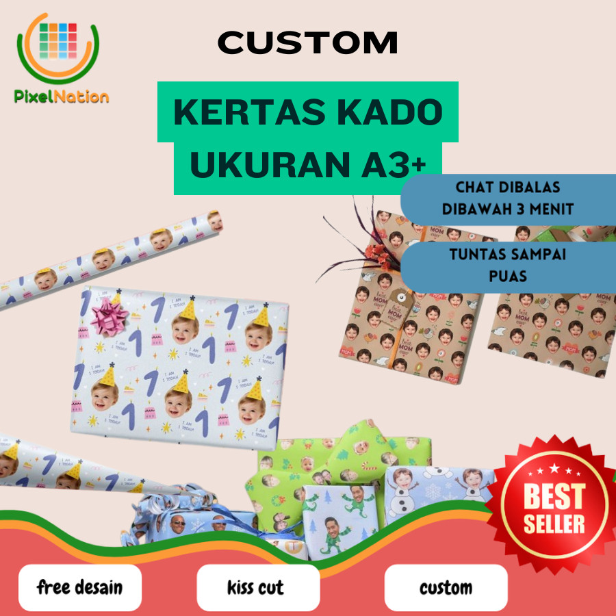 

PiNat Cetak Kertas Kado Custom Desain Muka Wajah Aesthetic Tambah Tulisan Wrapping Bungkus Hadiah