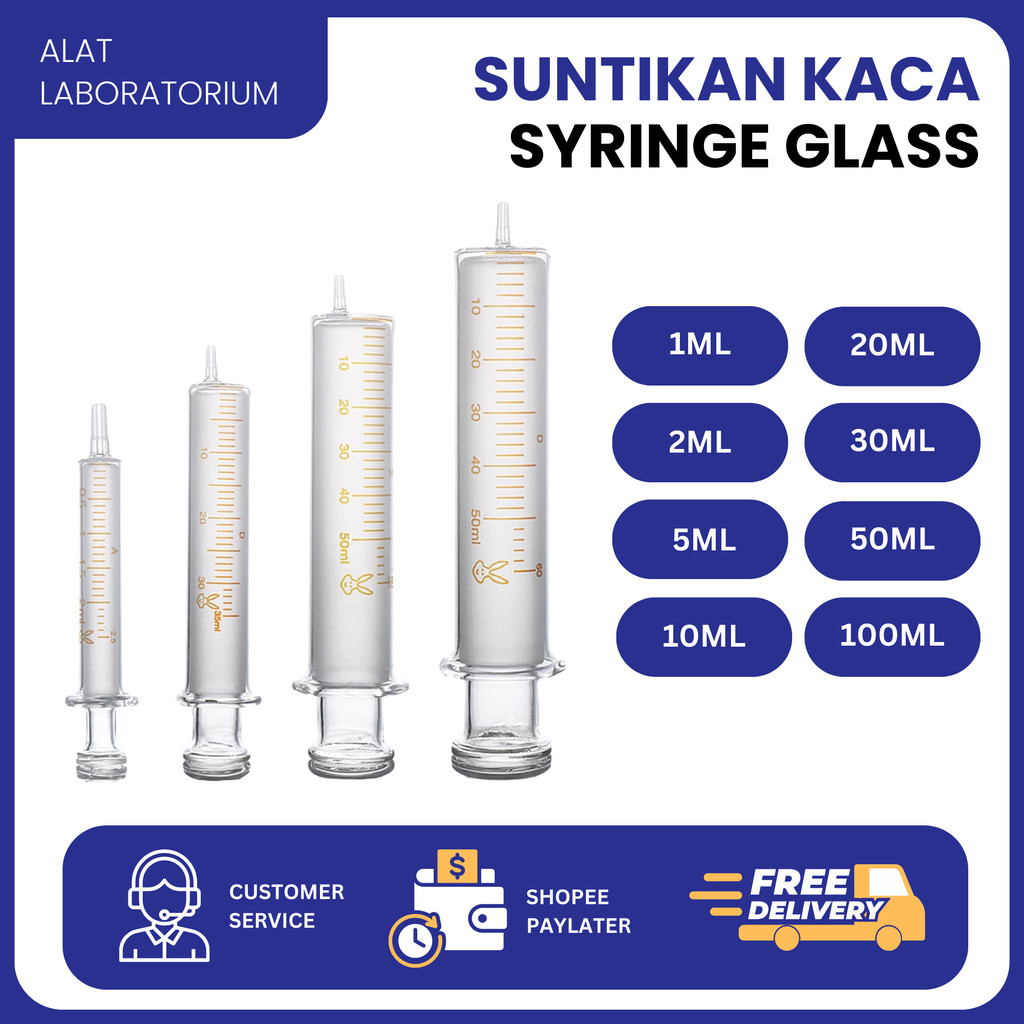 Glass Syringe / Suntikan Kaca Syringe Glass 1ml 5ml 10ml 30ml 50ml - Chemicalduo