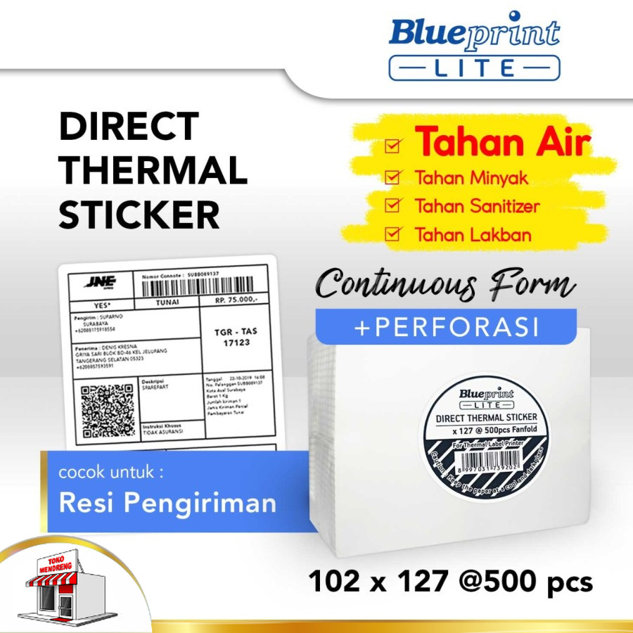 

Blueprint Lite Direct Thermal Sticker 102x127 CF Fanfold isi 500 Label Resi Olshop Continuous Form