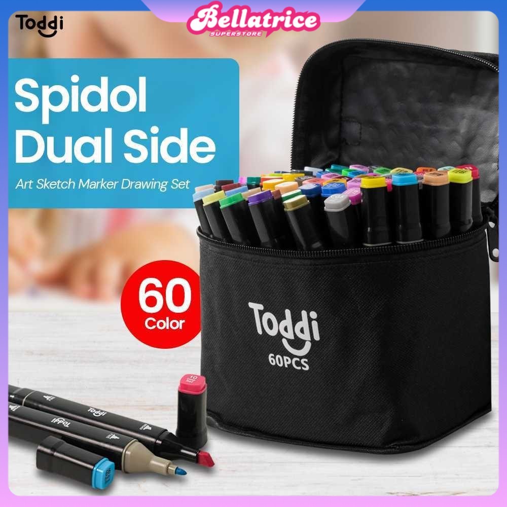 

Toddi Spidol Dual Side Fine Art Brush Pen Art Marker Set 60 Color - HL270