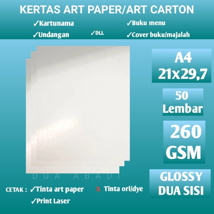 

Kertas art carton/art paper 260 gsm isi 50 lembar A4