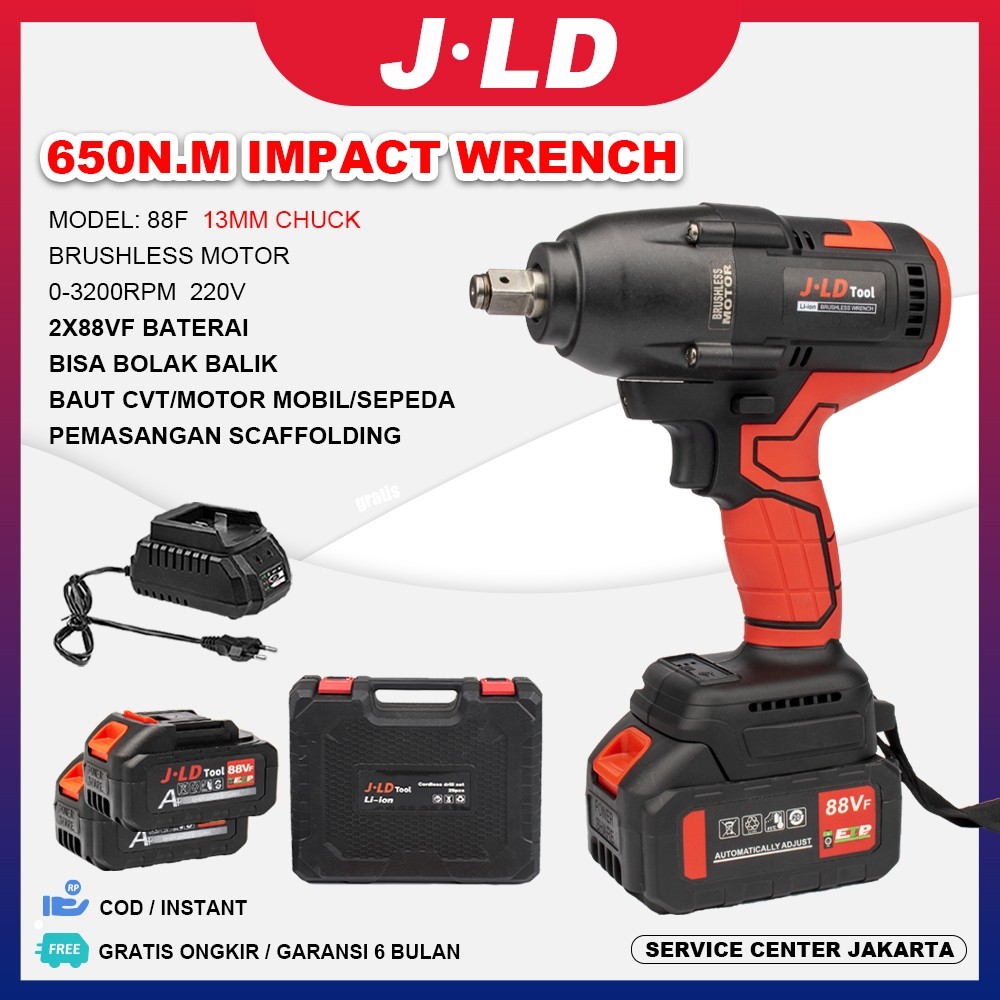 JLD Mesin Bor JLD 650NM 1 Baterai Impact Wrench Cordless Brushless 88VF