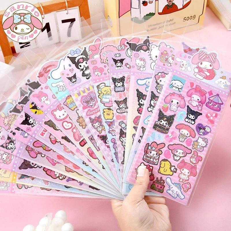 

10pcs Mixed Cartoon Hello Kitty Kuromi Melody Cinnamoroll Laser Stickers Kawaii DIY Sticker Kids Toys Girls Gifts