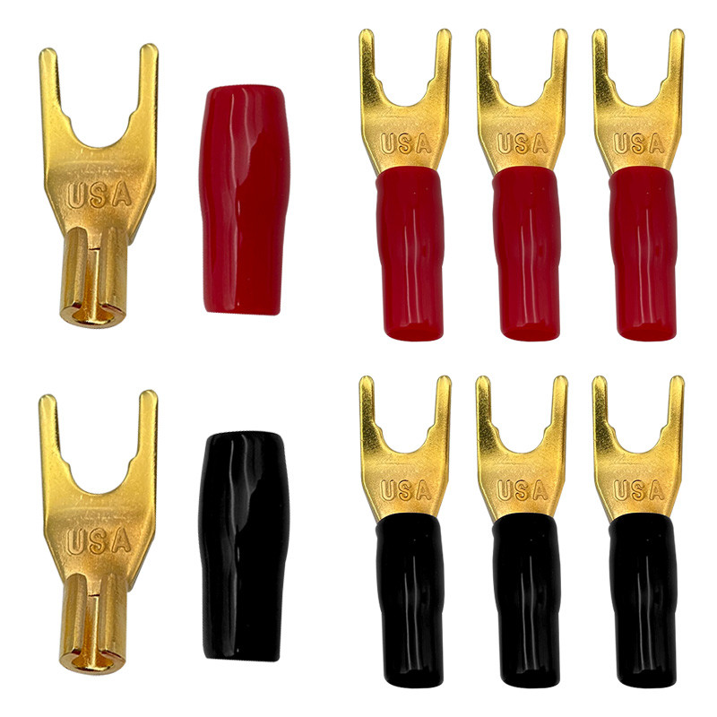 8Pcs Gold Plated Y/U Shape Banana Plug Jack Spade Fork Banana Plugs Solderless Terminal Connector wi