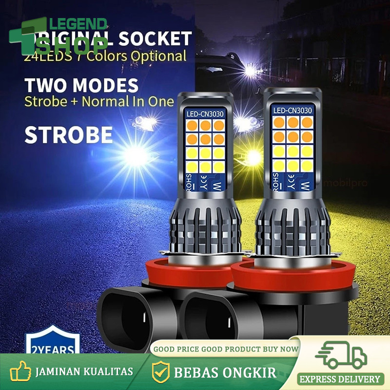 【1Pcs】 24Led Lampu Kabut Led Mobil Warna Ganda H9 Bohlam Led H8 H11 H16(JP) Lampu Kabut Mobil Super 