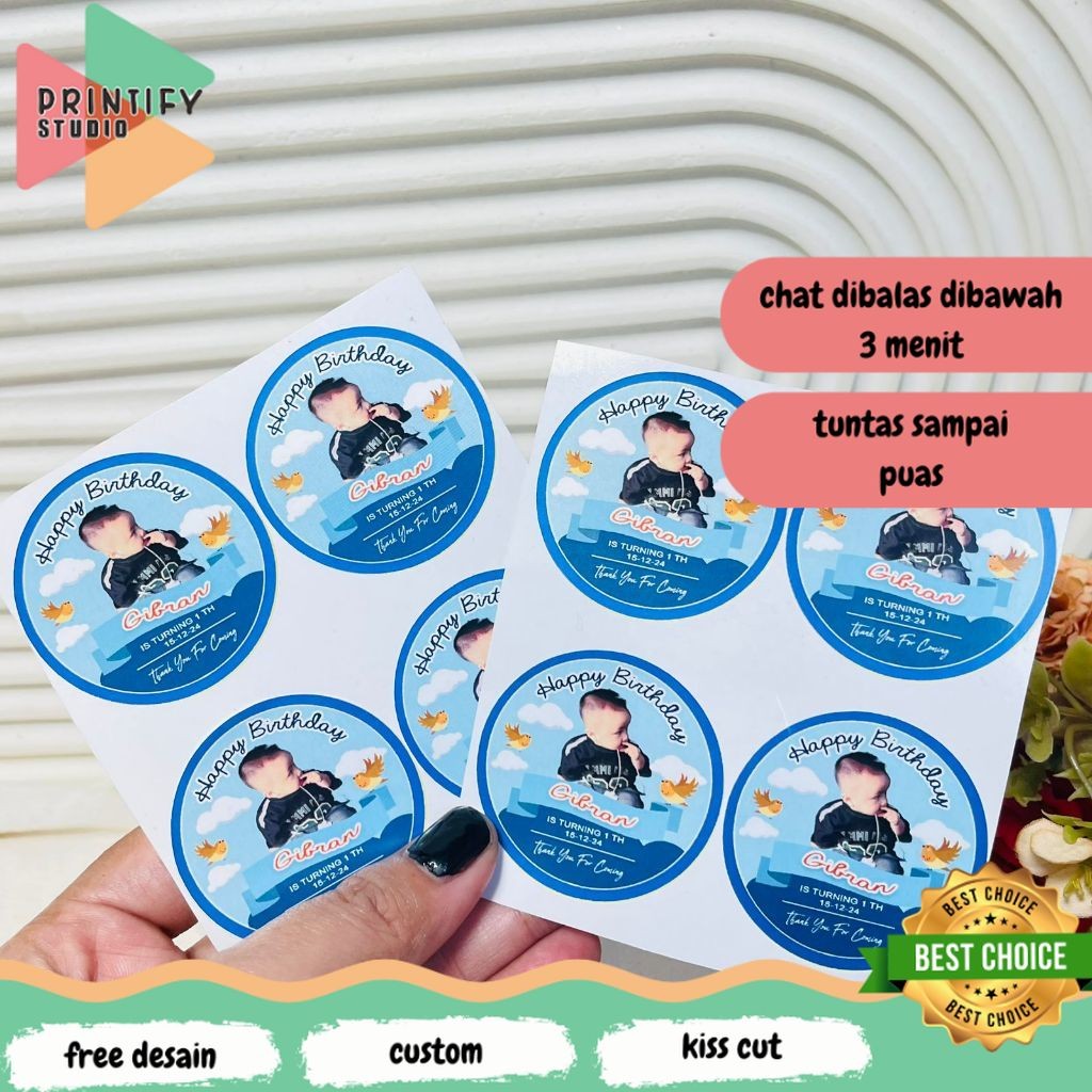 

Printify 2-4 Stiker Vinyl Ulang Tahun Anak Anti Air Bulat Label Sticker Undangan Happy Birthday