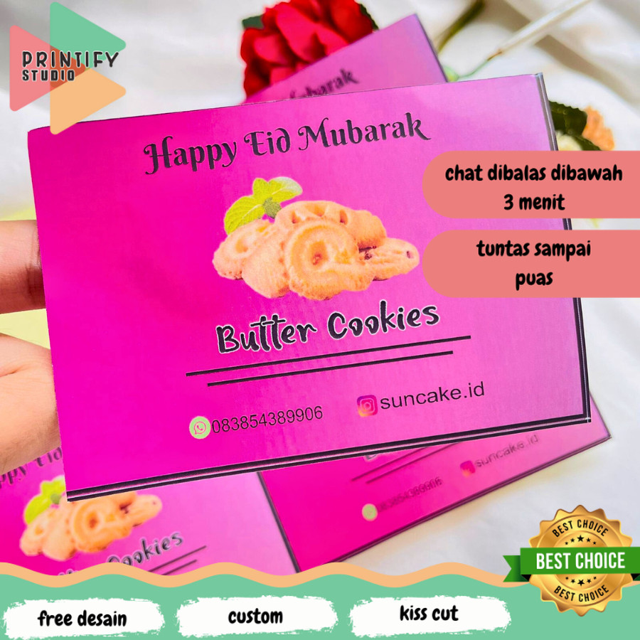 

Printify STIKER KUE LABEL, KUE KERING, KUE KERING TOPLES, KUE LEBARAN persegi