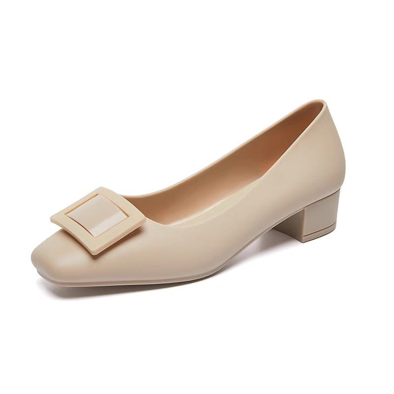 Sepatu Flat Shoes Wanita Hak Sepatu Bahan Jelly Mules Hak Tahu Sepatu Kerja  TG1597