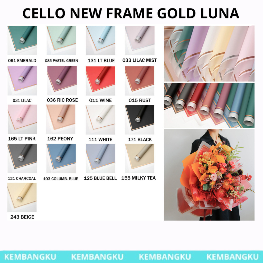 

(Lembaran)Kertas Buket Cellophane Frame Line Gold LUNA
